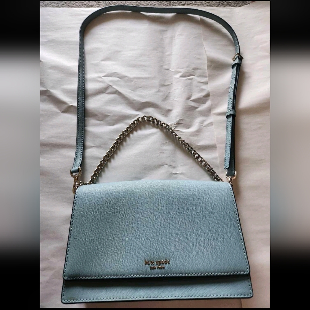 Kate Spade Sky Blue Cameron Convertible Crossbody Bag with Sliver Chain NWOT - Picture 5 of 7